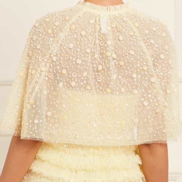 Needle & Thread VIOLET SHIMMER STRAPLESS GOWN and CAPE! US 6, Yellow, worn once - Picture 12 of 14